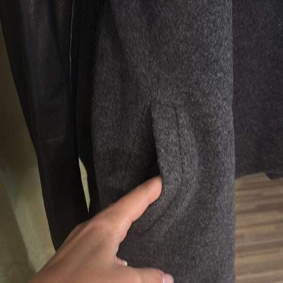 Theory gray/black wool/cashmere/ lamb leather open front jacket, M - Picture 7 of 11